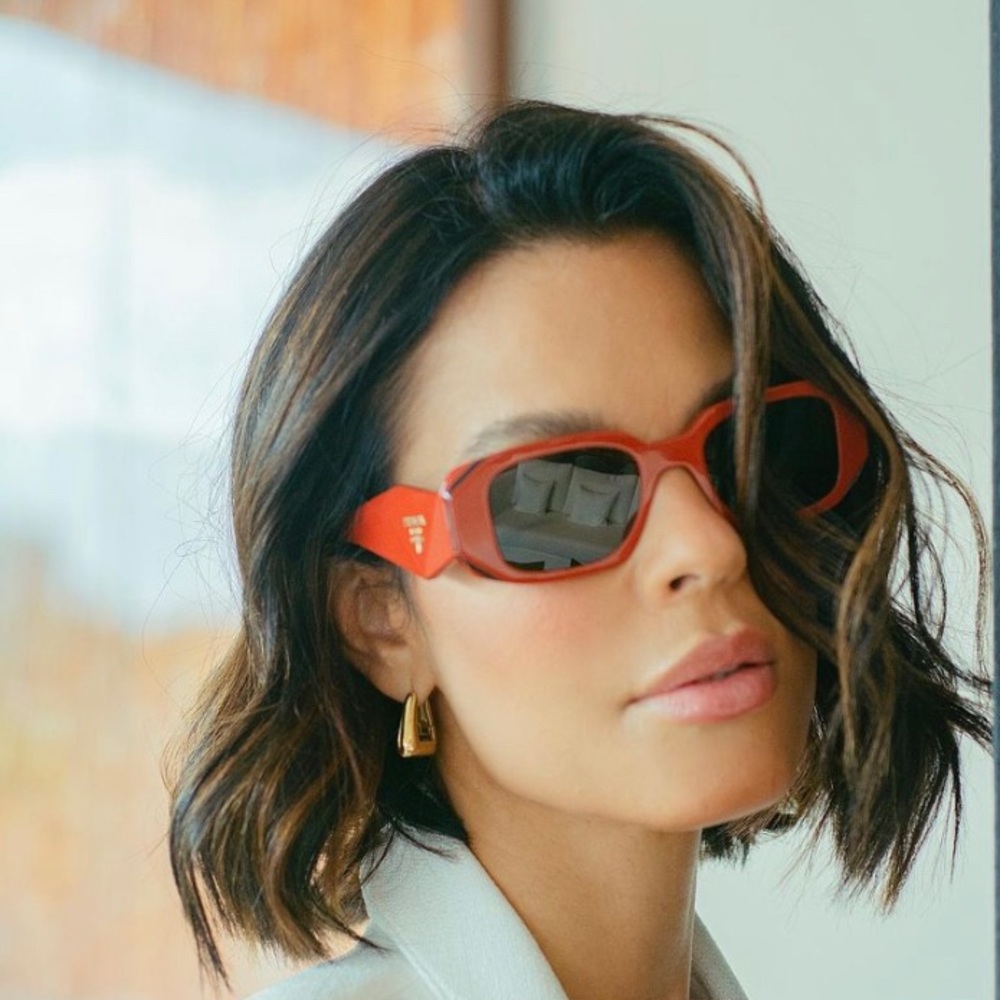 NEW Prada PR17WS 12N5S0 Orange Black Dark Grey Rectangle Unisex Sunglasses - Picture 3 of 15